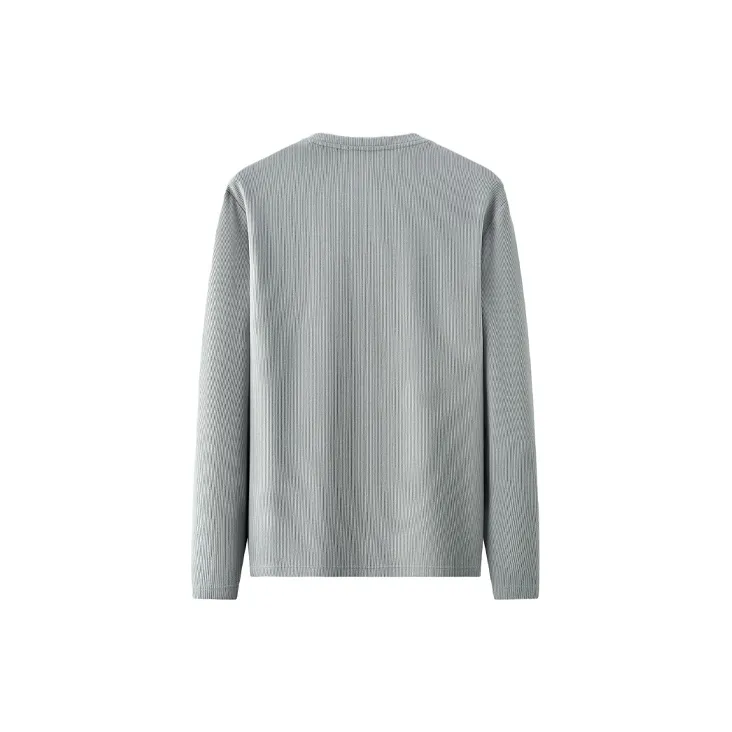 Red Bean Basic Waffle Knit Long Sleeved T Shirt Men's-1