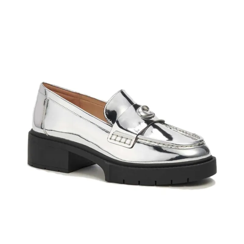 COACH Metallic Loafers Women's Silver-2