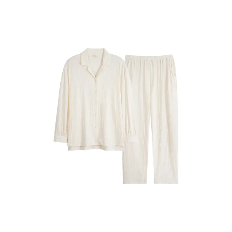 Sha Qian Pajama Set Spring And Fall Season Women's Beige Yellow-0