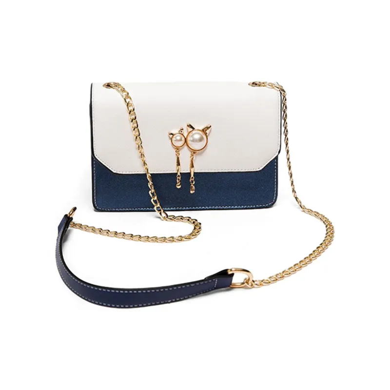 PT'SON Cow Leather Patchwork Synthetic Leather Small Square Bag Shoulder Bag Regular Women's Royal Blue/Pink White-3