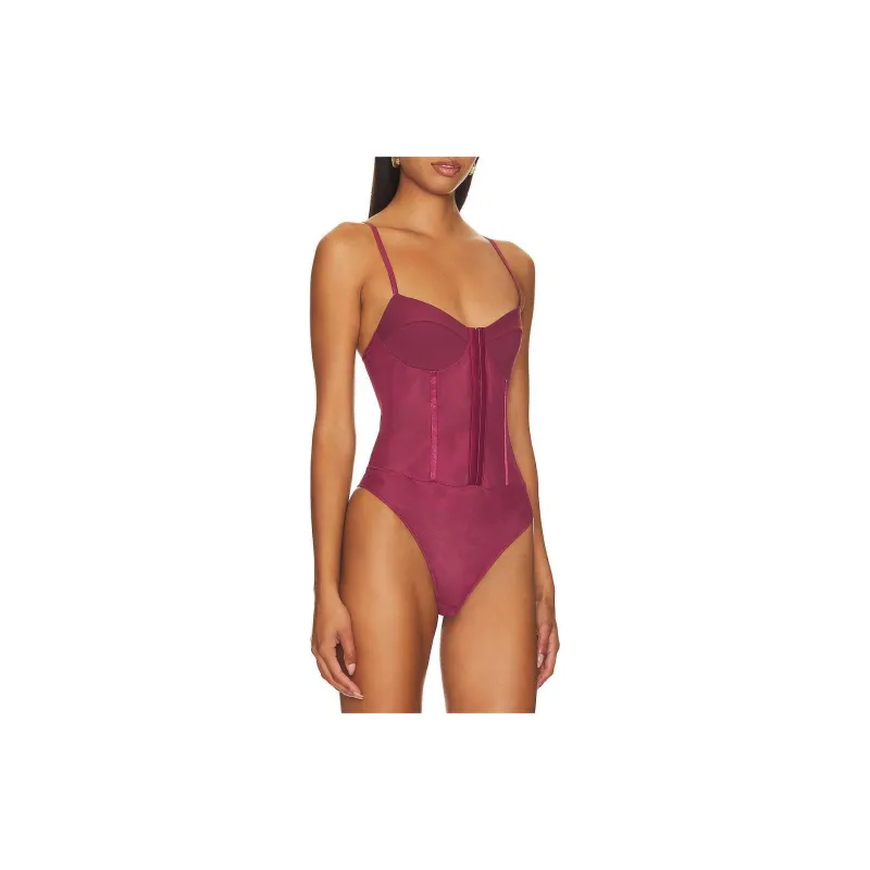 FREE PEOPLE Intimately Fp Night Rhythm Corset Bodysuit In Washed Maroon Bodysuits Women's Washable Chestnut-2