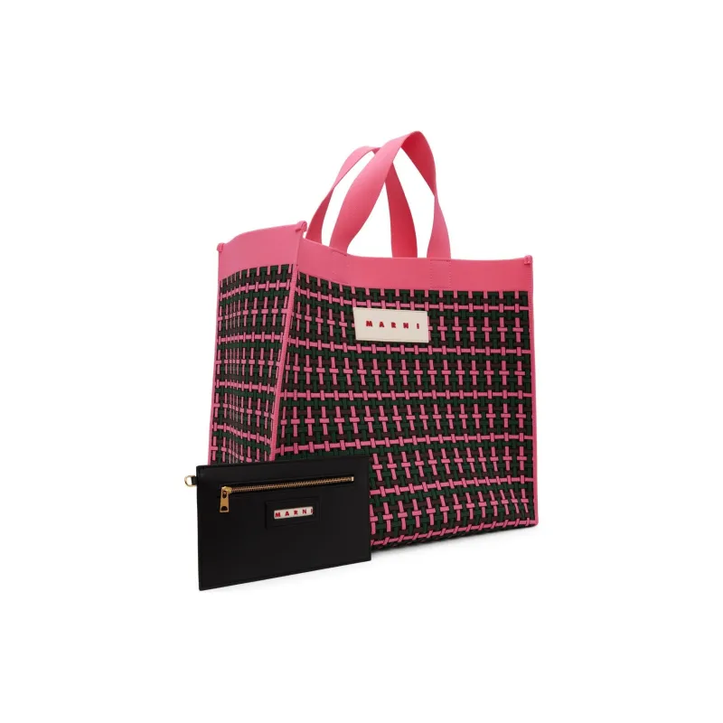 MARNI Leather Tote Bag, Shopping Bag, Handbag Large Size Women's Fuchsia Fluorescent-1