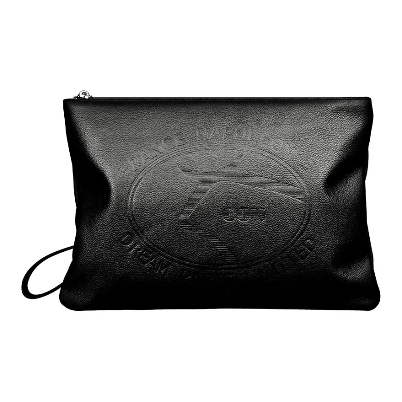 COW Top Grain Cow Leather Clutch Tubas Men's Black-1