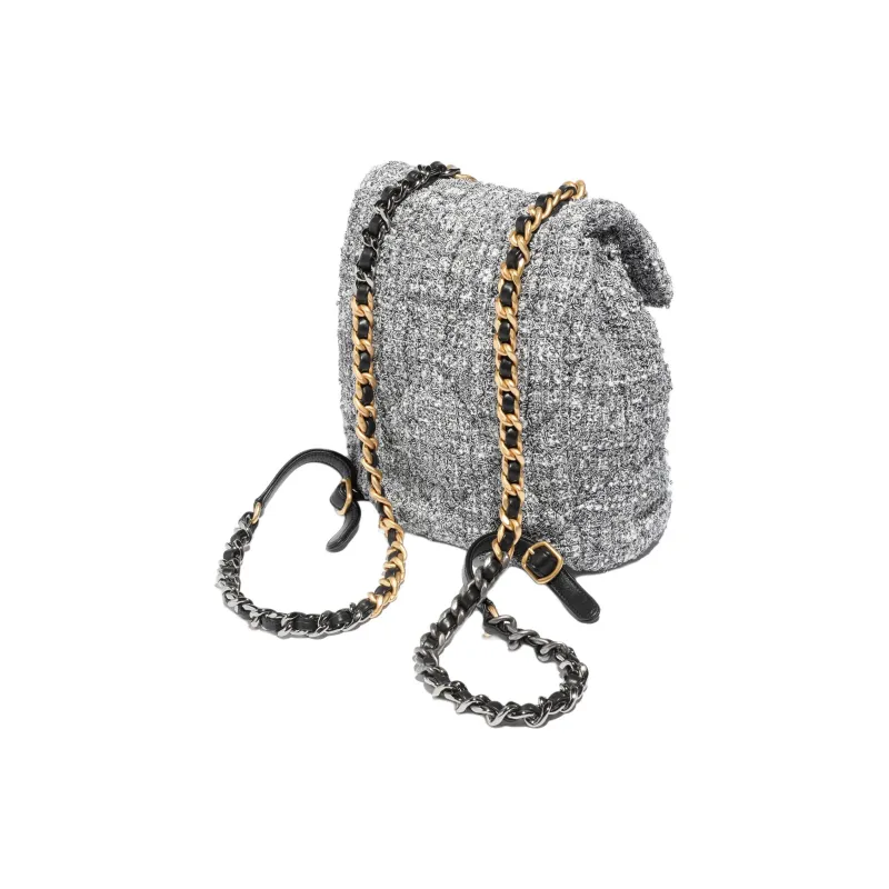 CHANEL 19Bag Twill Soft Woolen Backpack Women's Gray-2