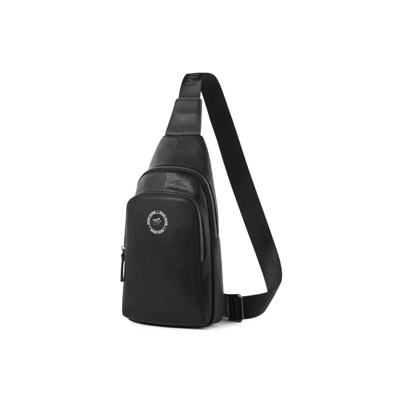 BISON DENIM Cow Leather Sling Bag Shoulder Bag Crossbody Bag Regular Men's Black-1