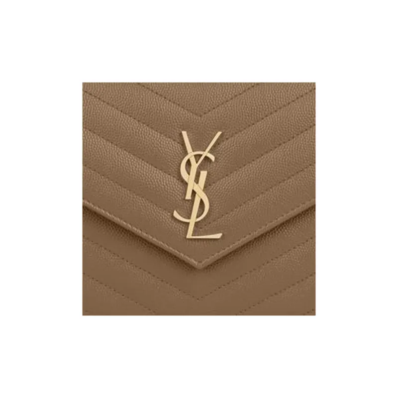 SAINT LAURENT CASSANDRE Calfskin Envelope Bag Wallets Shoulder Bag Crossbody Bag Women's Taupe-4