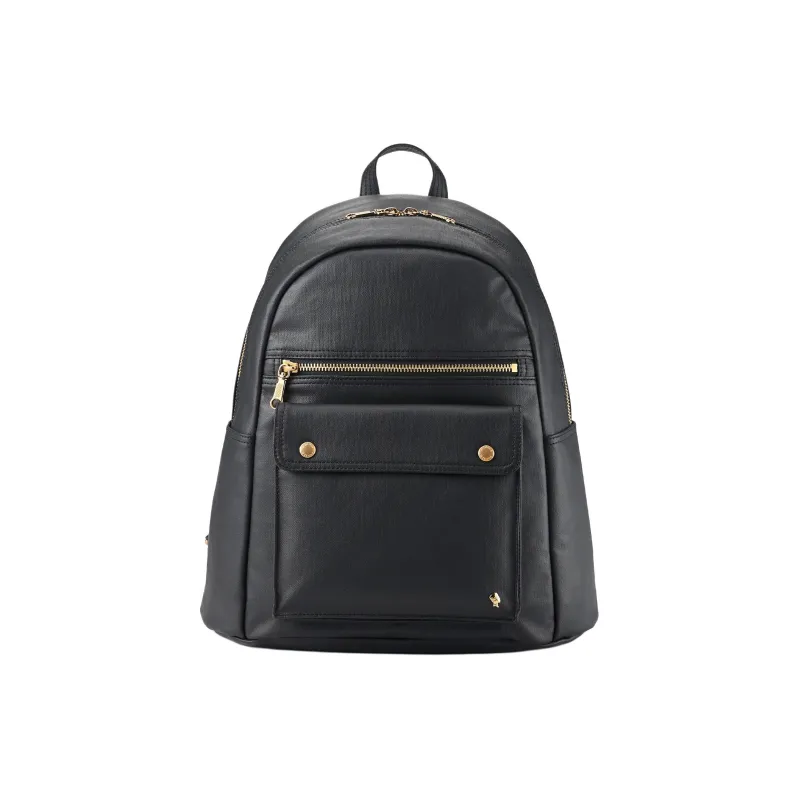 PORTER Linen PU Leather Backpack Unisex Black-0