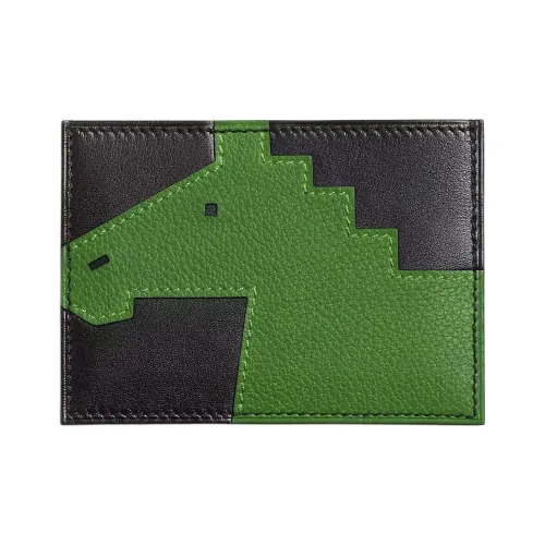 HERMES Card Holders Black/Textured Green