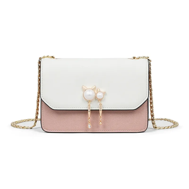 PT'SON Cow Leather Patchwork Synthetic Leather Small Square Bag Shoulder Bag Regular Women's Royal Blue/Pink White-9