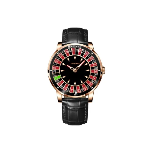 HAEMMER Gambling Disk Collection Automatic Mechanical Movement Genuine Leather Strap Watch Men's Watches Black Dial