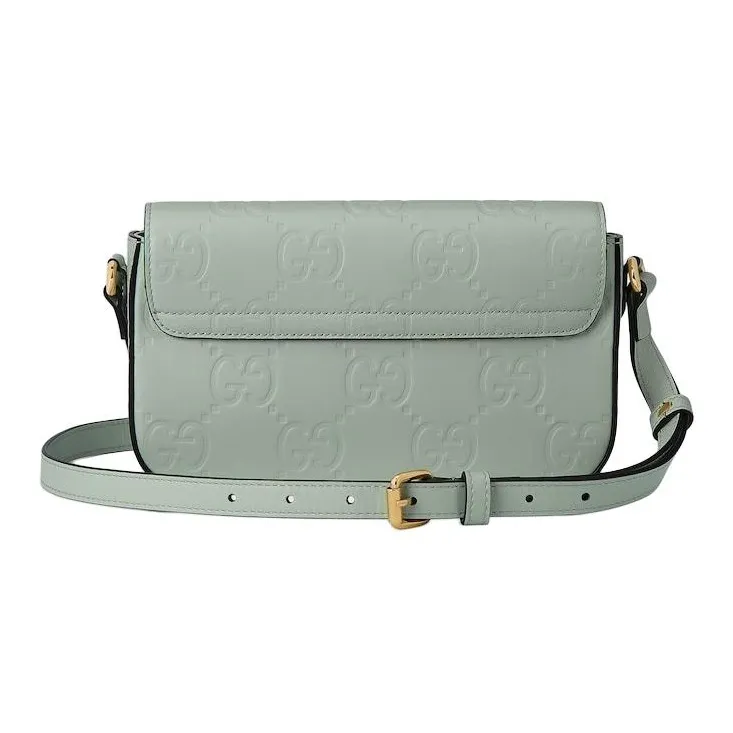 GUCCI Leather Crossbody Bag Shoulder Bag Women's Light Green-4