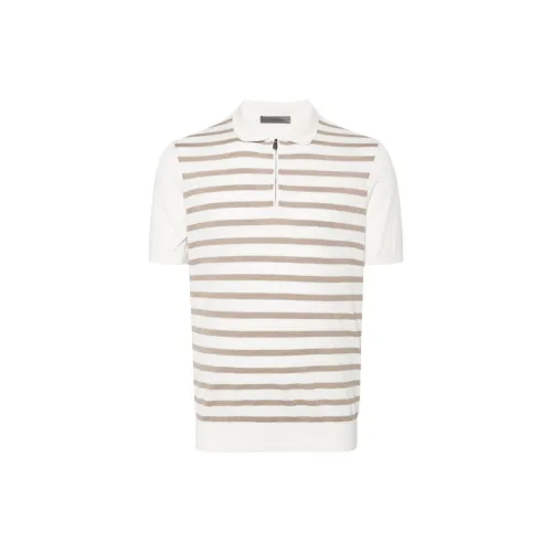 CORNELIANI Striped Zip-up Polo Shirt