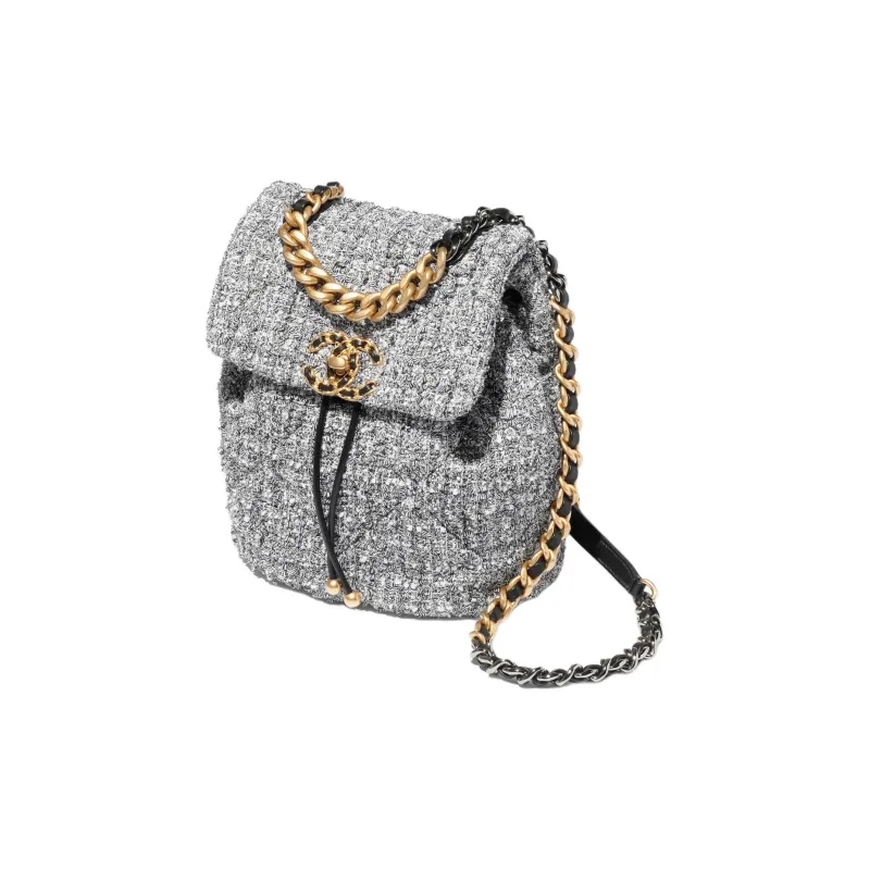 CHANEL 19Bag Twill Soft Woolen Backpack Women's Gray-1