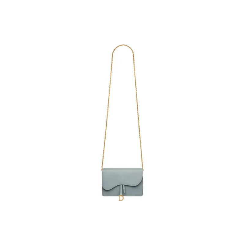 DIOR Saddle Grain Calfskin Saddle Bag, One Shoulder Crossbody Clutch Women's Cloud Blue-1