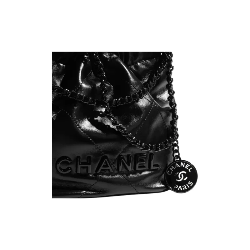 CHANEL 22Bag Shiny Calfskin Bucket Bag, Shoulder Bag, Crossbody Bag Mini Women's Black-7