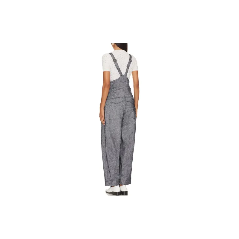 FREE PEOPLE Leonie Menswear One Piece In Navy Combo Overalls Women's Marine Blue-1