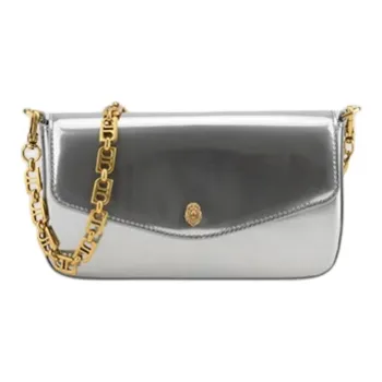 POURCHET Patent Leather Shoulder Bag Regular Women's Black White Silver