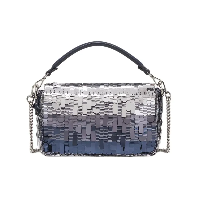 FENDI Baguette Leather Shoulder Bag Crossbody Bag Handbag Mini Women's Blue-2