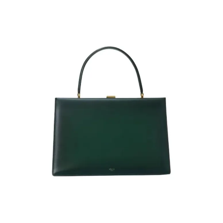 CELINE Clasp Calfskin Handbag Shoulder Bag Medium Size Women's Dark Green-0