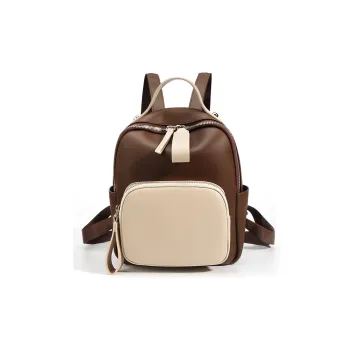 NIUMJ Cow Leather Small Backpack Regular Women's Coffee & White, Apricot & Coffee, Black, Beige Coffee