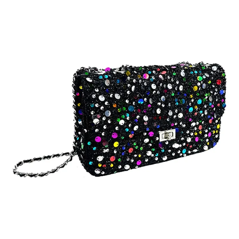 Hahhhsis Polyester Sequins Bag, Chain Bag, Crossbody Bag, Shoulder Bag Women's Black-1