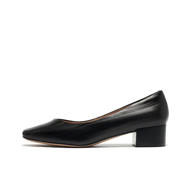 ST&SAT High Heel Leather Shoes, Low Toe Single Shoes Chunky Heel Women's Black 2024 Spring Summer New Arrival-0