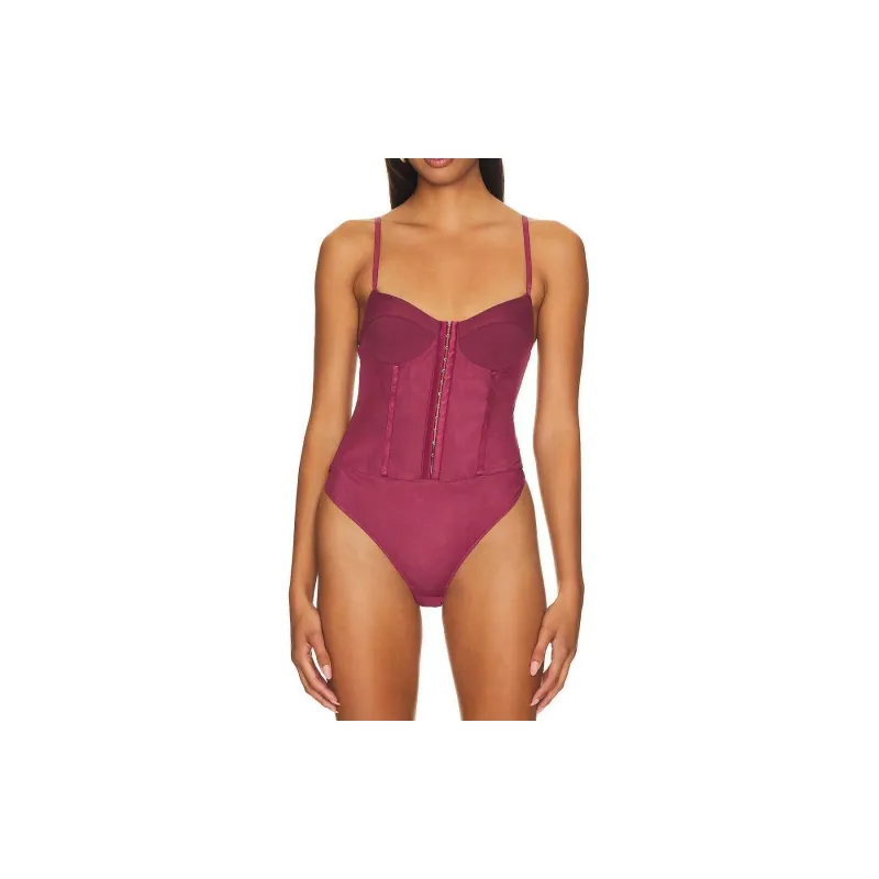 FREE PEOPLE Intimately Fp Night Rhythm Corset Bodysuit In Washed Maroon Bodysuits Women's Washable Chestnut-1