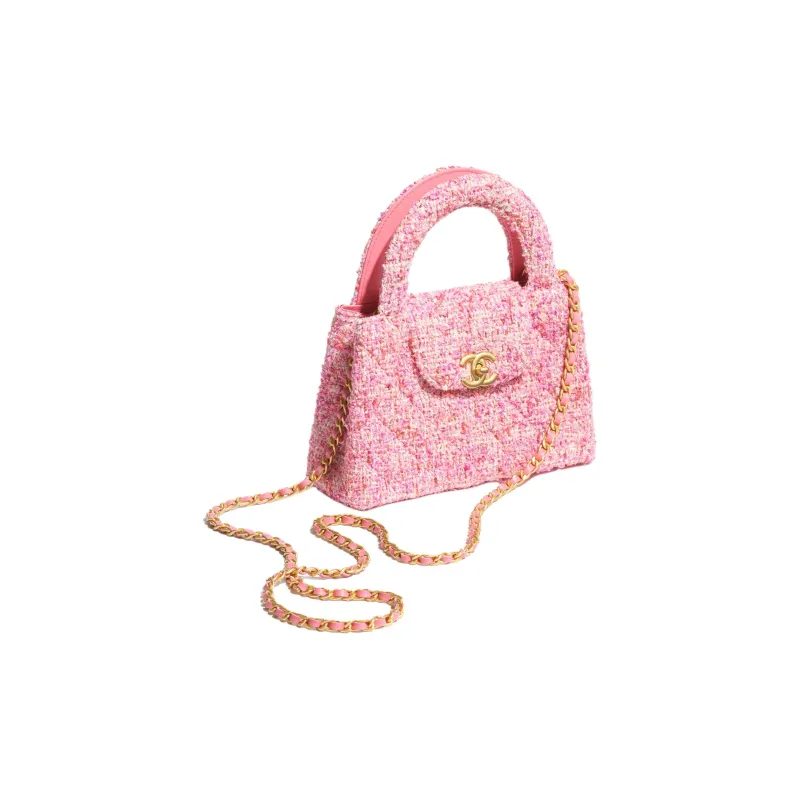 CHANEL Tweed Woven Woolen Crossbody Shoulder Bag, Crossbody Bag Mini Women's Pink & Ivory-1