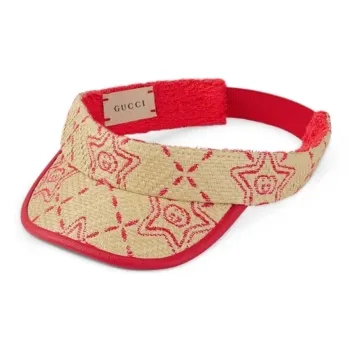 GUCCI Cotton Straw Sun Protection Hats Kids' Beige/Red