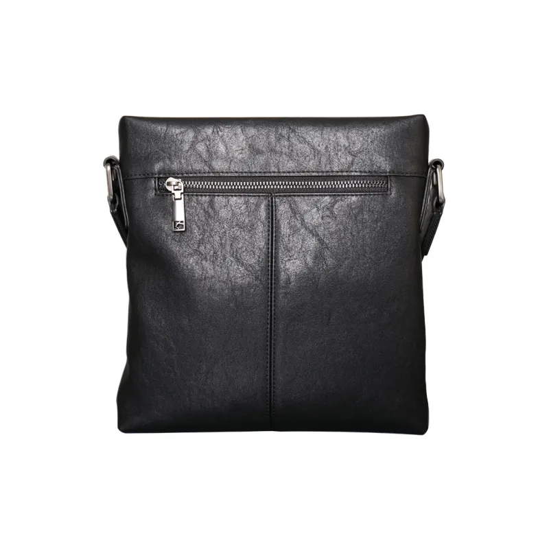 COW Microfiber Synthetic Leather Crossbody Bag Shoulder Bag Large Size Men's Black-2
