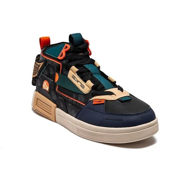 Erke Henan Museum Skateboard Shoes Men Mid Top Jet Black/Warm Linen-3