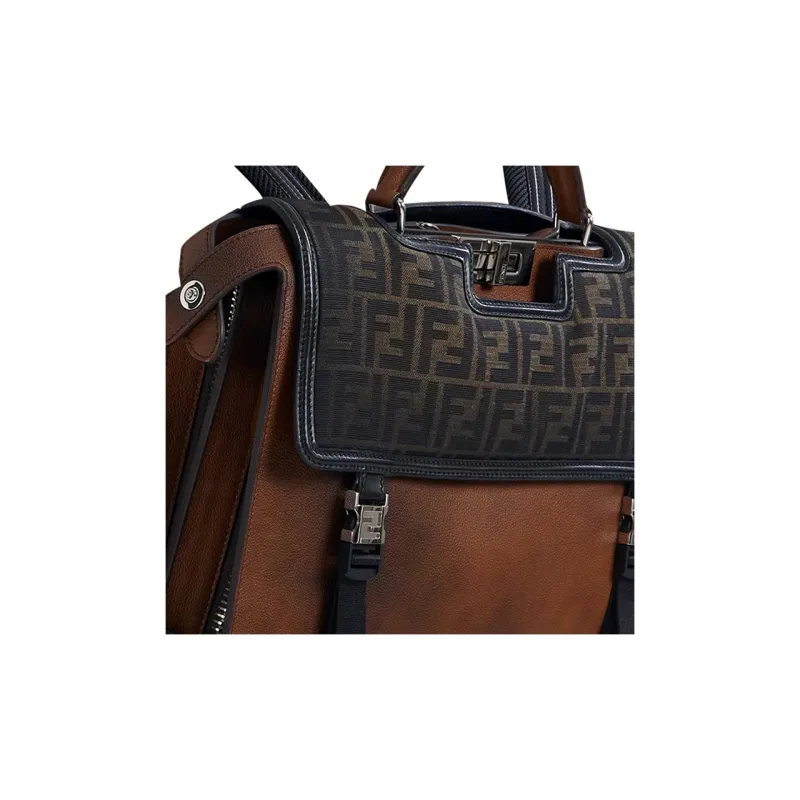 FENDI Peekaboo Calfskin Backpack Men's Brown-3