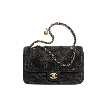 CHANEL Raffia With Gold Metal Effect Woven Shoulder Bag Crossbody Bag Women's Black