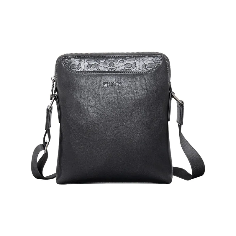 COW Microfiber Synthetic Leather Shoulder Bag Large Size Men's Black-0