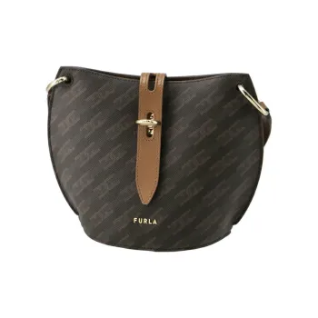 Furla Monogram Collection Canvas Bucket Bags Shoulder Bag Crossbody Bag Mini Women's Coffee