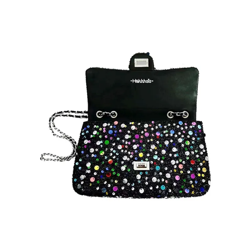 Hahhhsis Polyester Sequins Bag, Chain Bag, Crossbody Bag, Shoulder Bag Women's Black-2