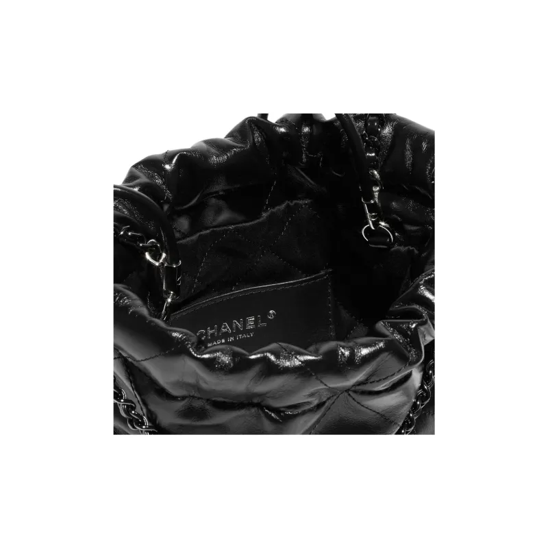 CHANEL 22Bag Shiny Calfskin Bucket Bag, Shoulder Bag, Crossbody Bag Mini Women's Black-6