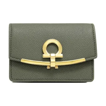 FERRAGAMO GANCINI Calfskin Wallet Card Holder Card Holder Women's Olive