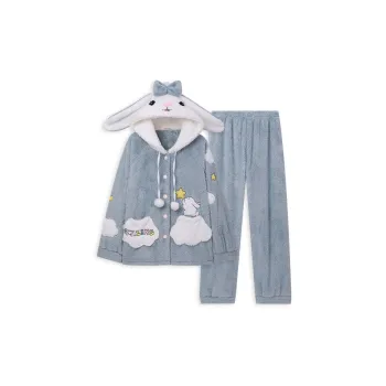 White Ran Warm Outerwear-Ready Home Set Women's Gray Blue