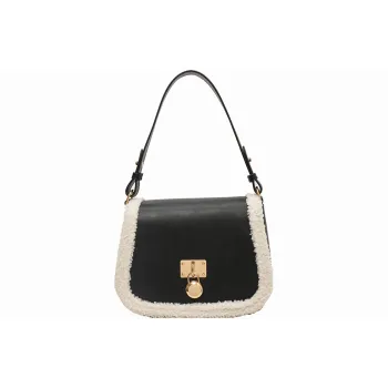 JANE KLAIN PU Laminated Textile Saddle Bag Shoulder Bag Crossbody Bag Regular Women's Black/Brown