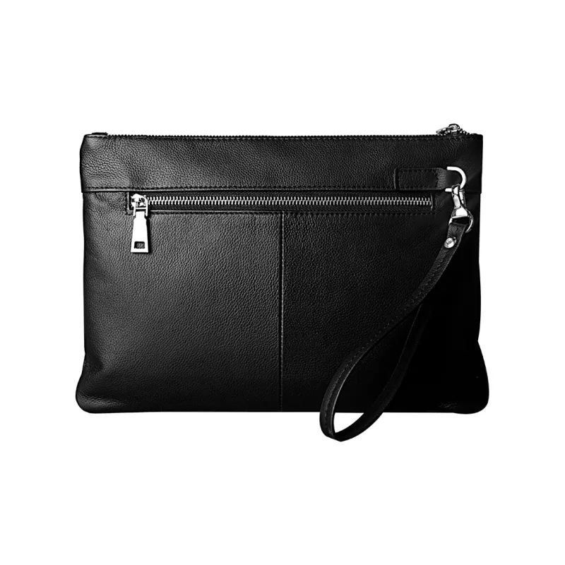 COW Top Grain Cow Leather Clutch Tubas Men's Black-3