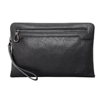 COW Vintage Cow Leather Texture Microfiber Clutch Large Size Men's Black