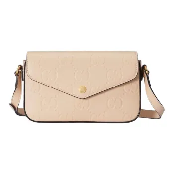 GUCCI Leather Crossbody Bag Shoulder Bag Women's Light Beige