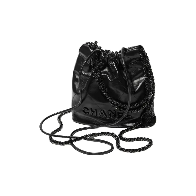 CHANEL 22Bag Shiny Calfskin Bucket Bag, Shoulder Bag, Crossbody Bag Mini Women's Black-2