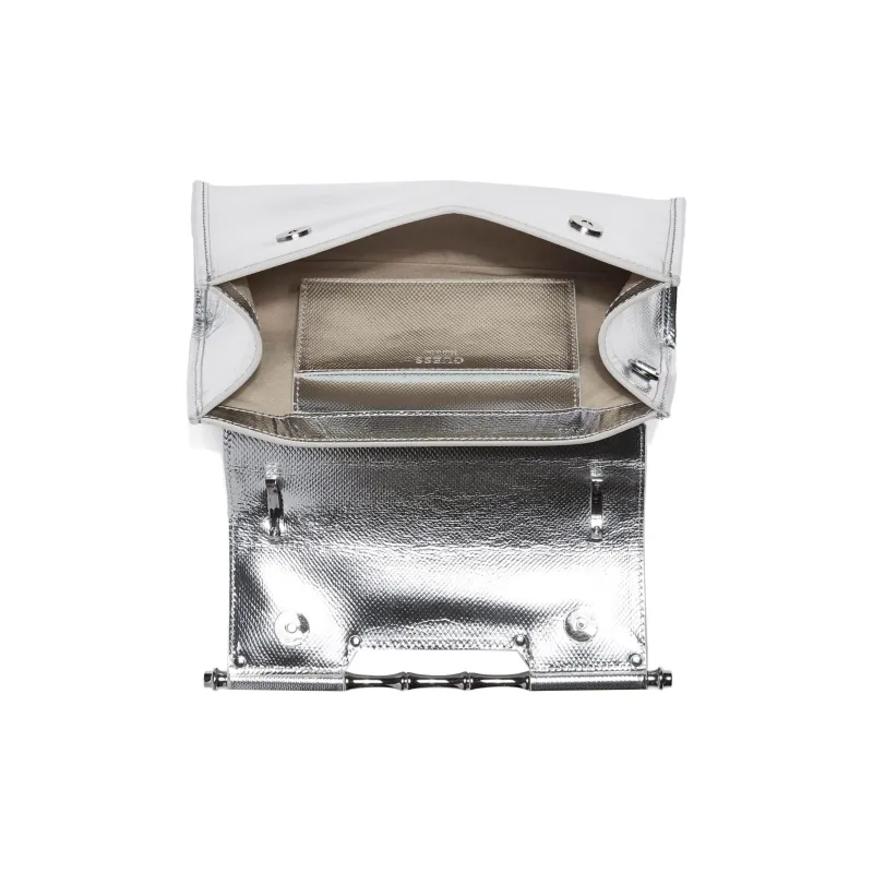 GUESS Genuine Leather Shoulder Bag Crossbody Bag Handbag Women's Silver-3