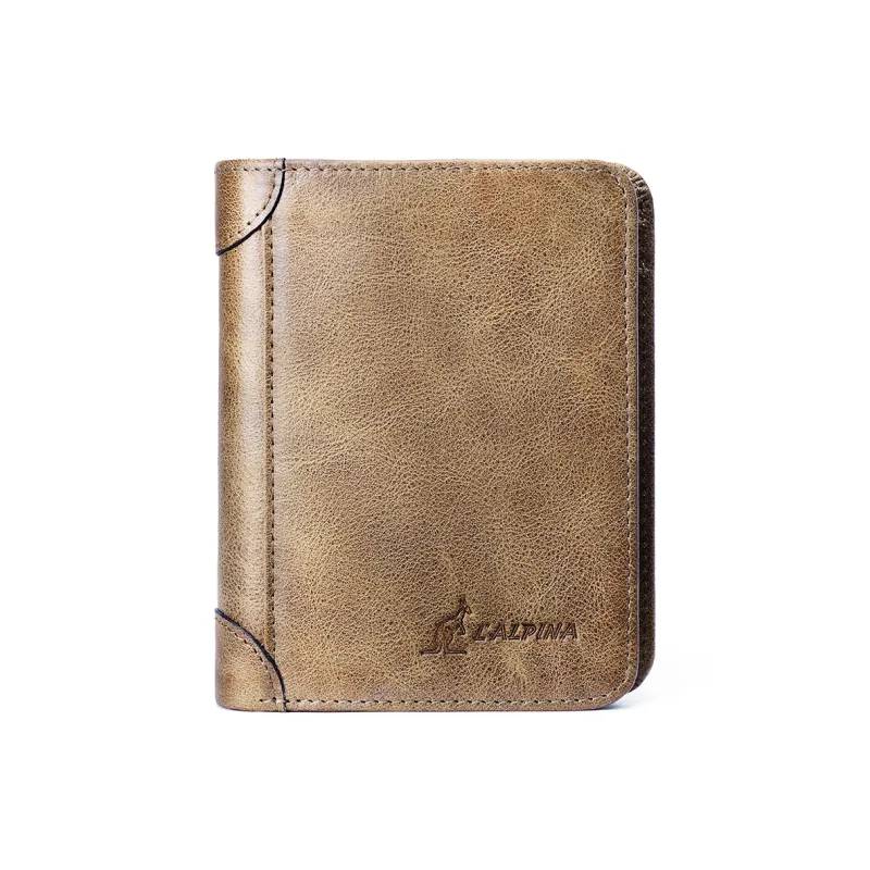 L'ALPINA Cow Leather Wallet Regular Men's Coffee/Yellow Brown-0