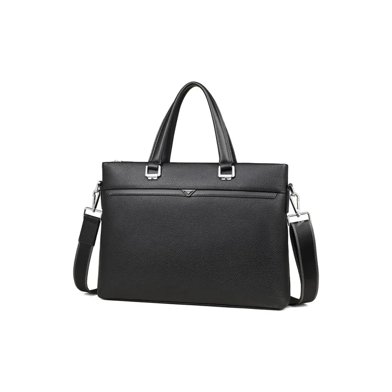 L'ALPINA Cow Leather Handbag, Laptop Bag, Briefcase Tubas Men's Black-1