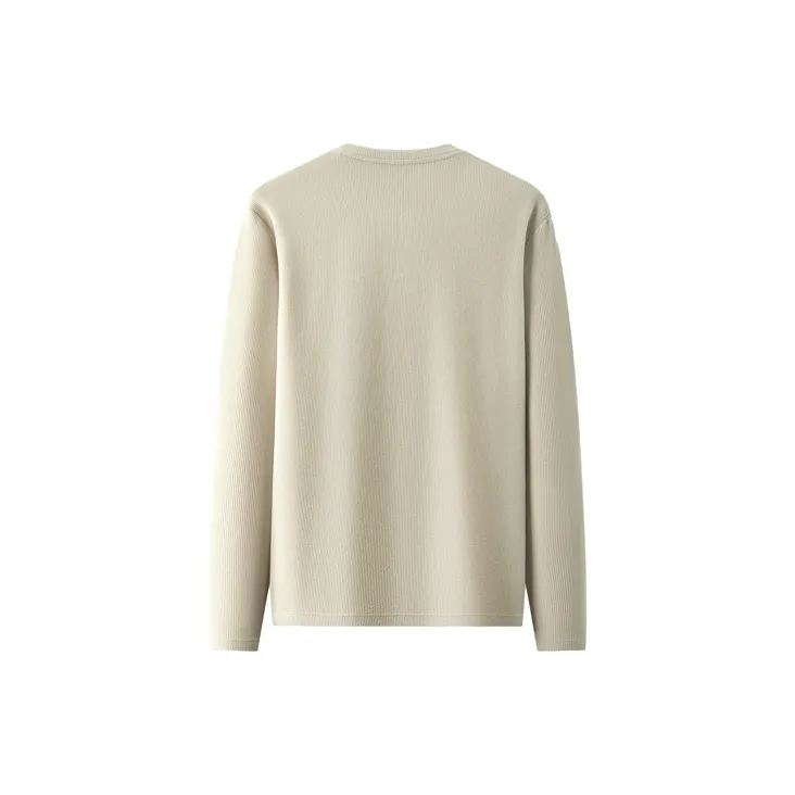 Red Bean Basic Waffle Knit Long Sleeved T Shirt Men's-3