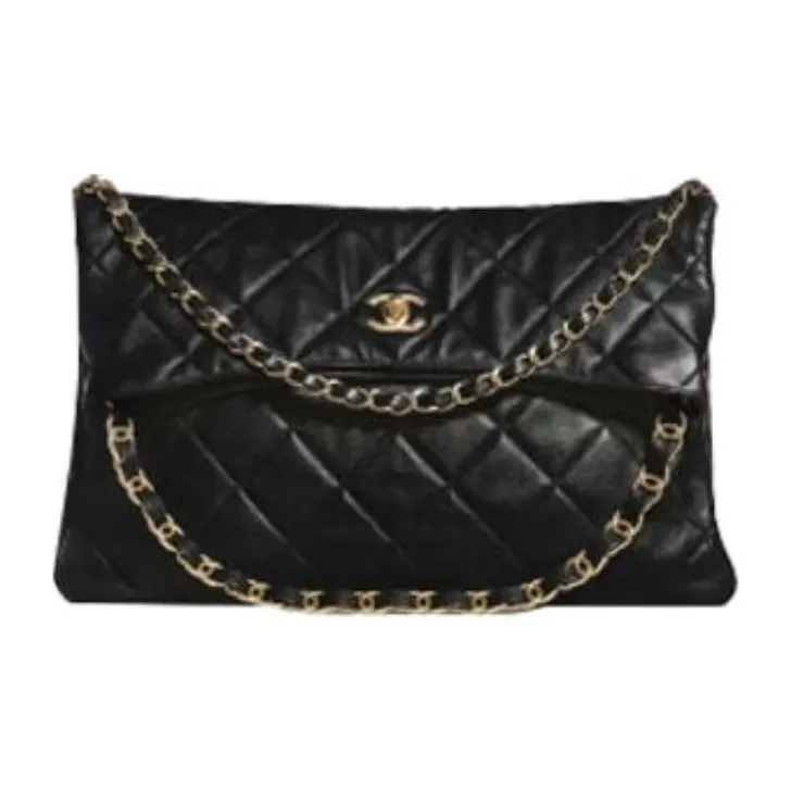 CHANEL Smooth Finish Lambskin Handbag, Shoulder Bag Extra Large Women's Black-0