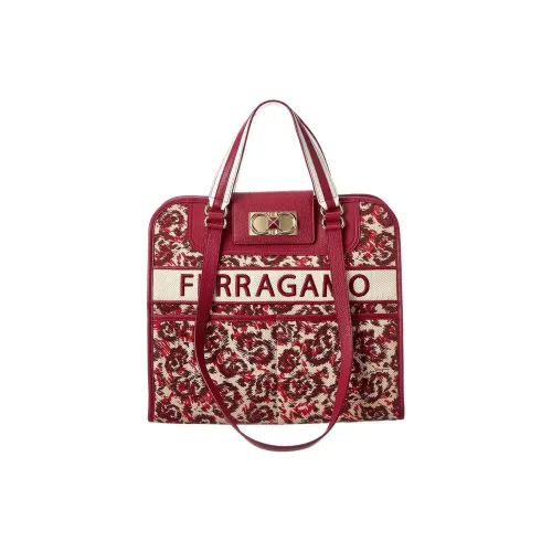 FERRAGAMO Canvas With Leather Handbag Women's Pomegranate Red